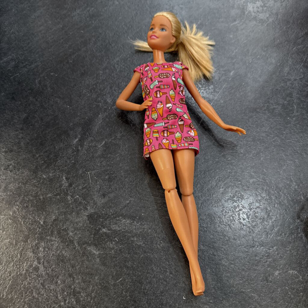 Poupee BARBIE cheveux blonds robe rose PAS de chaussure