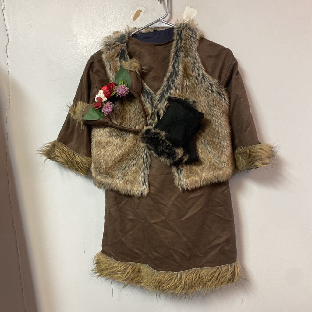 DEGUISEMENT 5 pcs robe +gilet + 2 gants + diademe LOUP +/- 7-8 ans