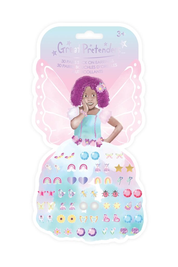 Boucles d'oreil Autocollantes Butterfly fairy - FÉE PAPILLON CHEVEUX ROSE sticker earrings