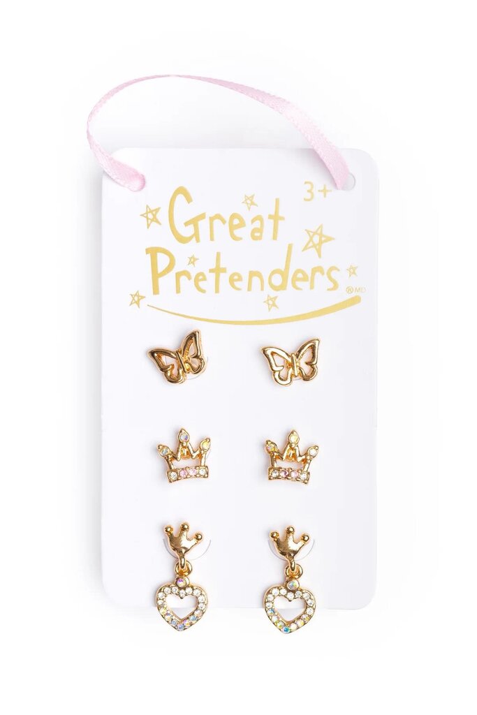 Set de 3 boucles d'oreilles COURONE ROYALE - Royal Crown Studded Earrings