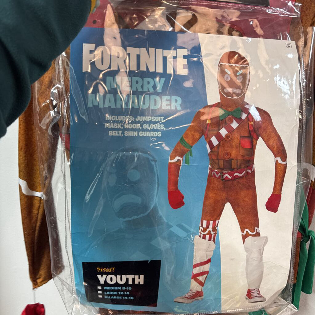 DEGUISEMENT 8 mcs Jumpsuit + capuchon + masque + 2 gants + 2 jambieres + cinture COOKIE MAN de FORTNITE 8-10 ans
