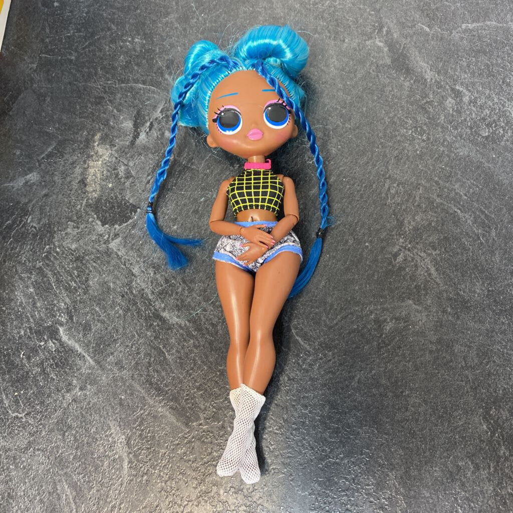 Poupee chevaux bleu + short + debardeur + chaussettes