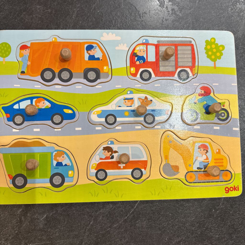 COMPLET Casse tete sur planche avec bouton en BOIS 8 pcs TRANSPORTS