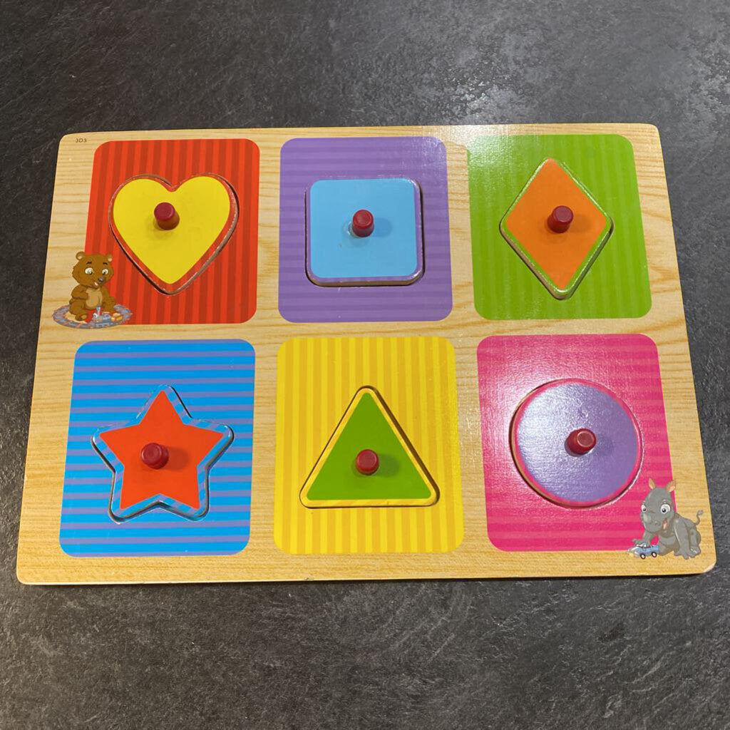 COMPLET Casse tete sur planche avec bouton en BOIS 6 pcs FORMES