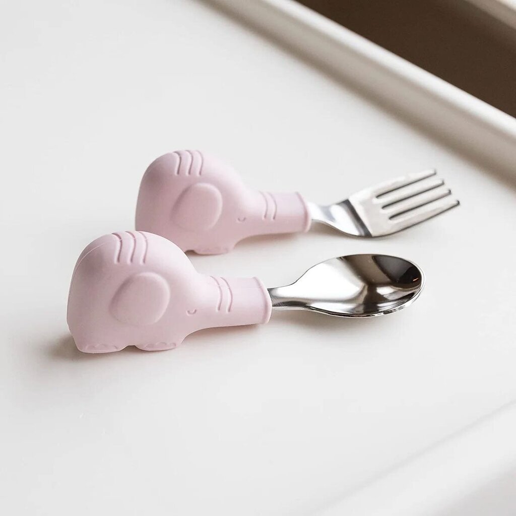 Ustensiles d'apprentissage - Silicon Training Utensils PINK ELEPHANT - 12 mois +