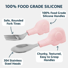 Charger l&#39;image dans la galerie, Ustensiles d&#39;apprentissage - Silicon Training Utensils PINK ELEPHANT - 12 mois +
