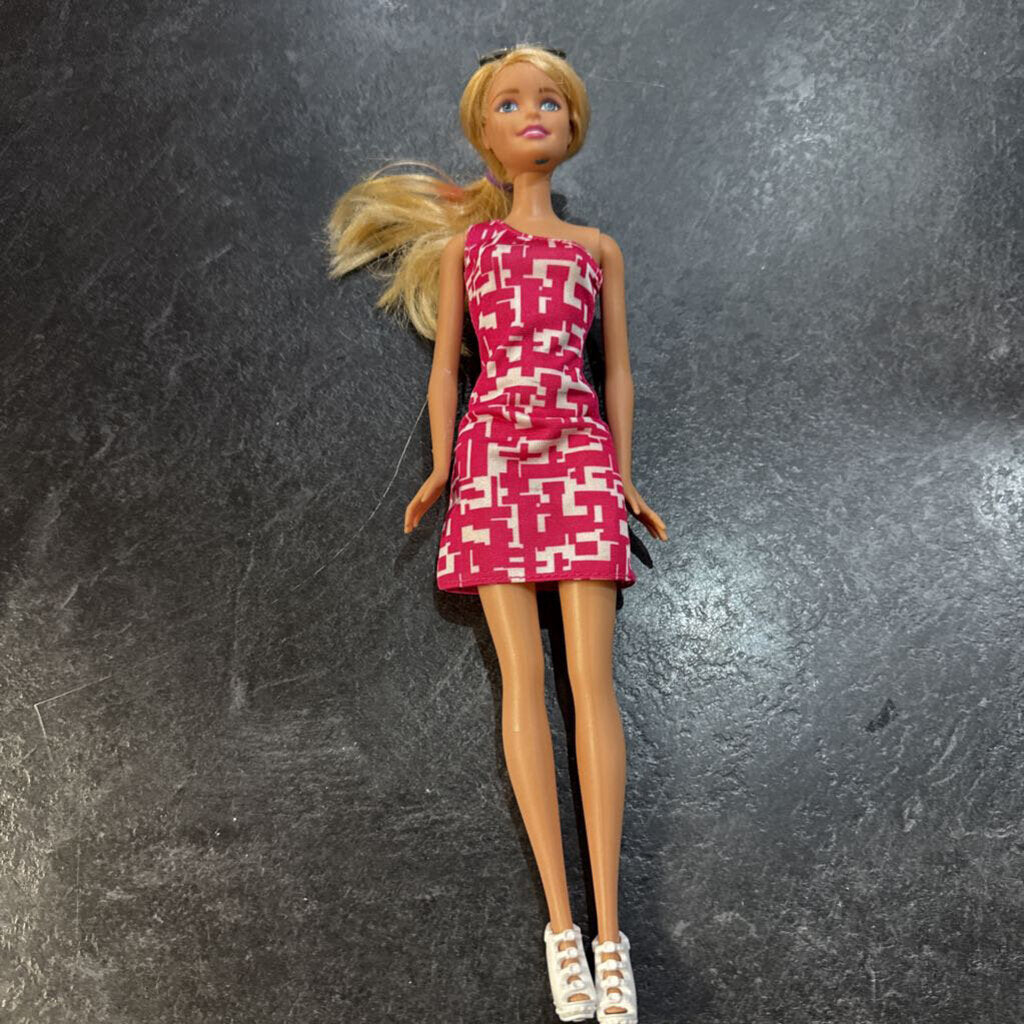 Pouppe BARBIE chevaux blonde + robe rose +chaussures blanch