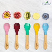 Charger l'image dans la galerie, Paquet de 5 Fourchettes en bamboo et silicon - baby forks
