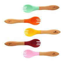 Charger l'image dans la galerie, Paquet de 5 Fourchettes en bamboo et silicon - baby forks
