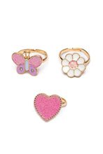 Charger l'image dans la galerie, Paquet de 3 Anneaux Papillon - Fleur - Coeur - Wonderland Ring Set
