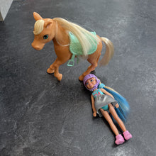 Charger l'image dans la galerie, PETIT Poney + BARBIE Chelsea avec jupe + chaussures rose + casque
