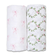 Charger l'image dans la galerie, BOUCLES et ROSES - Paquet de 2 Couvertures legeres OU pour emmailloter - Swaddling blanket BOWS - ROSE TRELLIS
