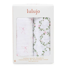 Charger l'image dans la galerie, BOUCLES et ROSES - Paquet de 2 Couvertures legeres OU pour emmailloter - Swaddling blanket BOWS - ROSE TRELLIS
