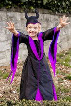 Charger l'image dans la galerie, DEGUISEMENT 2 pcs Robe Vilaine + chapeau cornes - Villain Princess Dress &amp; Headpiece - 5-6 ans
